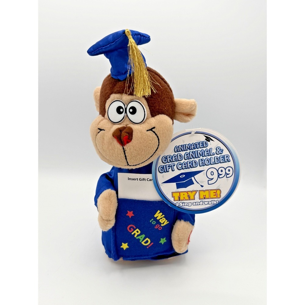 Kids of America Animated Graduation Monkey Plush Gift Card Holder Sings Walks